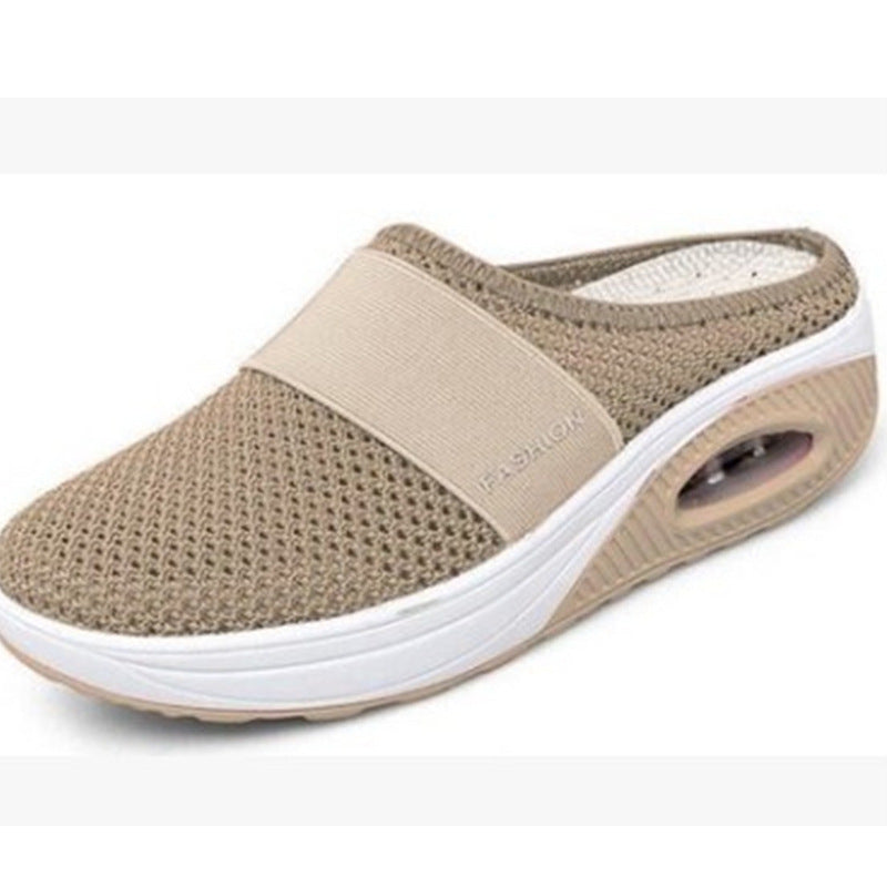 Wholesale large size Baotou slippers women breathable fly woven mesh pedal Half Drag